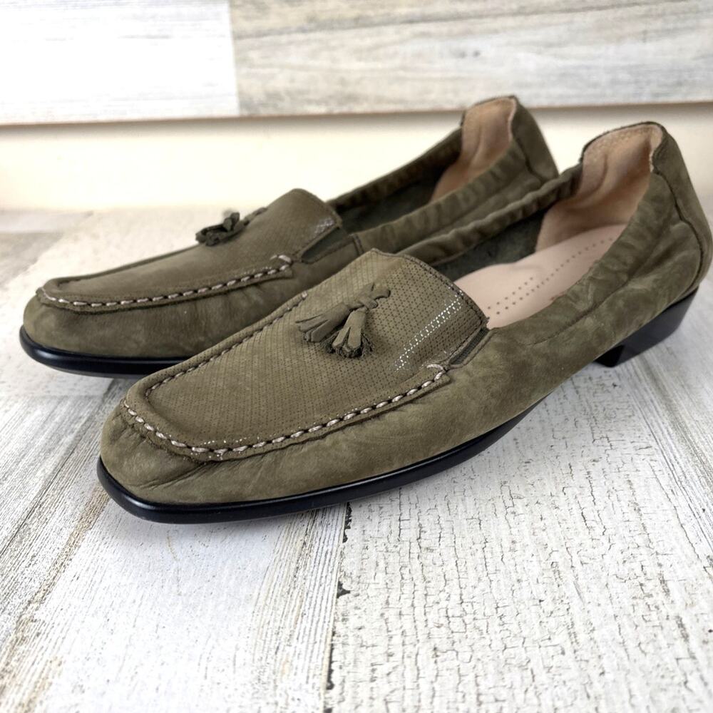 SAS Women 10 Green Suede Hope Slip On Loafer Tundra Moccasin Comfort Casual Shoe